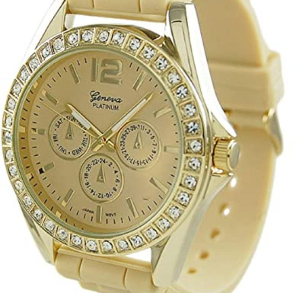 Geneva Platinum 7846 Women's Decorative Chronograph Rhinestone-accented Silicone
